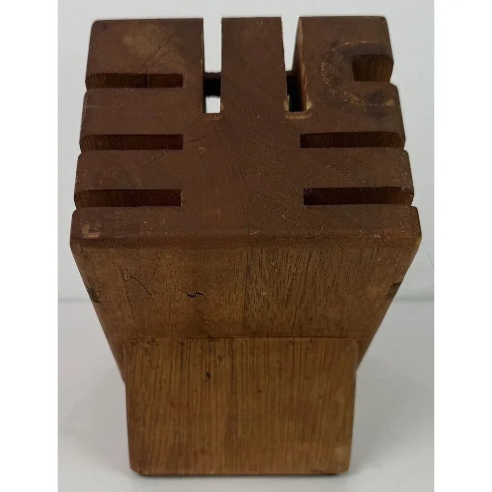 Vintage Wooden‎ 8 Slot Knife Block MCM Retro Kitchen Angled Countertop Organizer